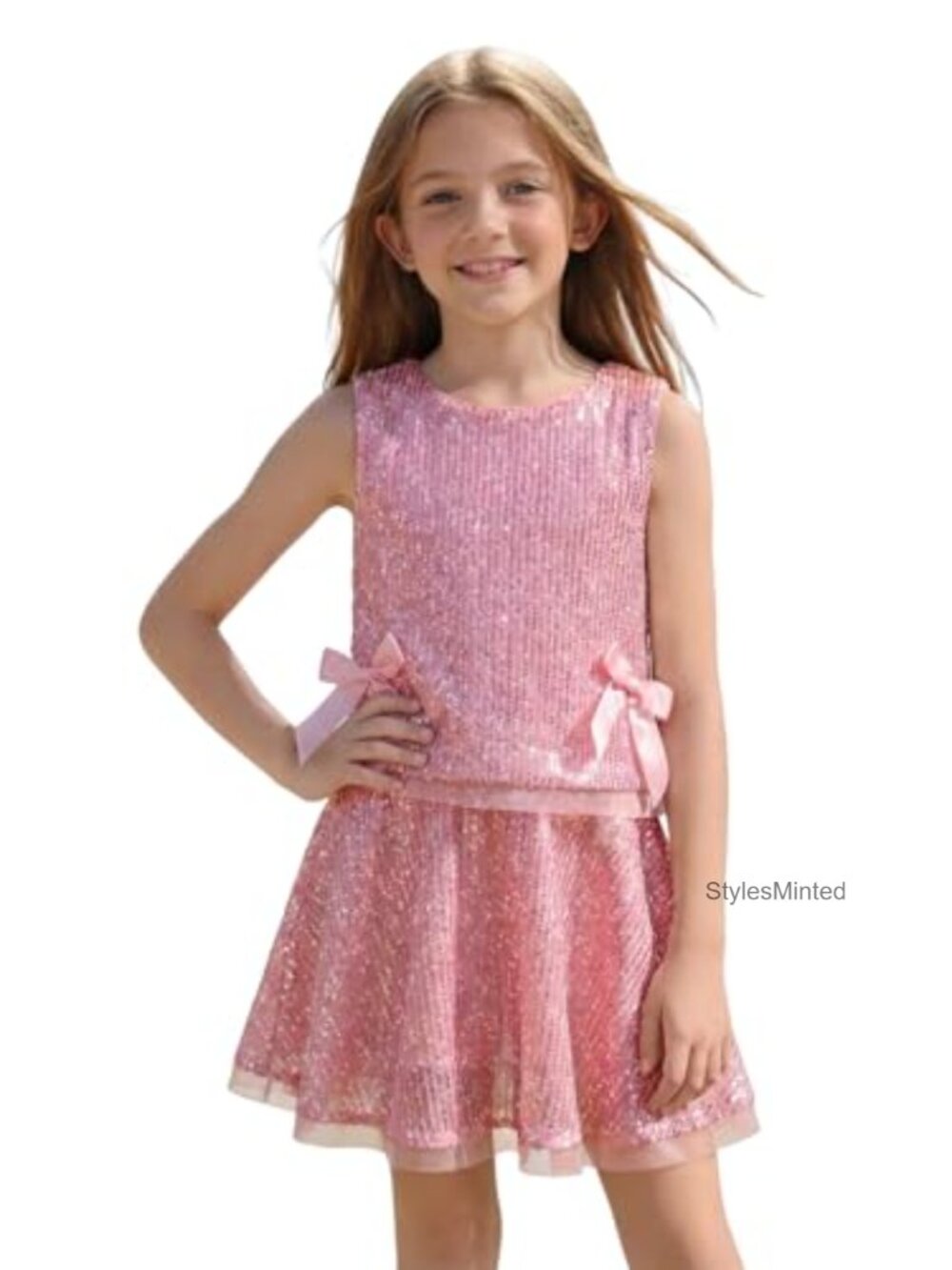 Girls Sequin Tank Top and A-Line Skirt Set Pull On Sleeveless Skort Summer
